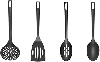 Flexible nylon kitchen utensil set with slotted turner spoon and skimmer