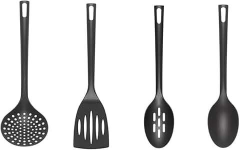 Flexible nylon kitchen utensil set with slotted turner spoon and skimmer