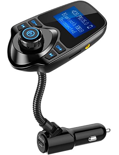 Wireless in-Car Bluetooth FM Transmitter Radio Adapter Car Kit W 1.44 Inch Display Supports TF/SD Card and USB Car Charger for All Smartphones Audio Players-KM18
