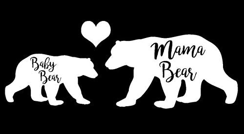 Mama and Baby Bear Vinyl Sticker, White, 7.5 x 2.75 in