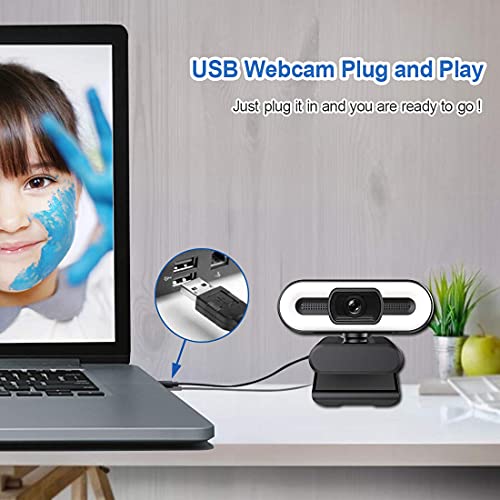 Webcam with Microphone, HD USB Computer Streaming Camera with Adjustable Brightness, Laptop Desktop Webcam for Video Calling