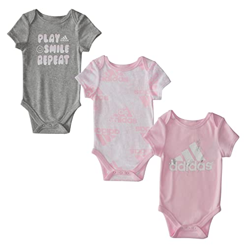Girls 3-Pack Short Sleeve Bodyshirt Set, Pink/White/Grey, 3 Months