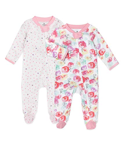 uni  baby 2-pack  Cotton Footed Pajama & Play and Toddler Sleepers, Rose Blossom/Love Dot, 0-3 Months US
