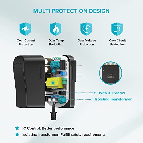10W 5V 2A 2000mA Multi Tips Switching AC Power Adapter Replacement Power Supply Cord Charger for Tablets Webcam Routers Toys Recorder TV Box USB Hub Bluetooth Speaker and More DC 5V Devices