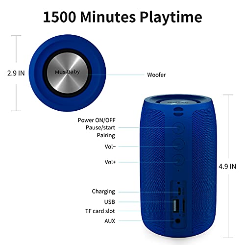 Bluetooth Speaker,MusiBaby Speakers,Outdoor, Portable,Waterproof,Wireless Speakers,Dual Pairing, Bluetooth 5.0,Loud Stereo,Booming Bass,1500 Mins Playtime for Home,PartyM68 (Blue)