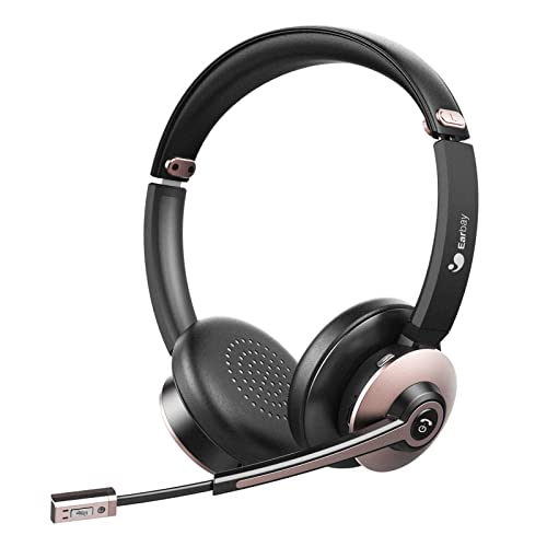 Bluetooth Headset, Wireless Headphones with Microphone Noise Cancelling, On Ear Headphones with Mic Mute, Handsfree PC Headsets for Zoom/Ms Teams/Skype 26H Playtime Dual Connect Laptop iPhone Tablet