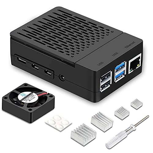 Raspberry Pi 4 Case, Raspberry Pi 4 Fan ABS Case with Cooling Fan, Raspberry Pi 4 Heatsink, Simple Removable Top Cover for Pi 4 Model B/ 4B