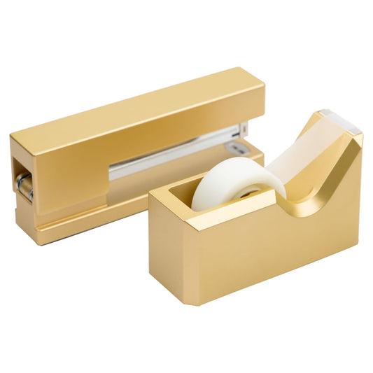 Gold Office and Desk Set with Stapler and Tape Dispenser