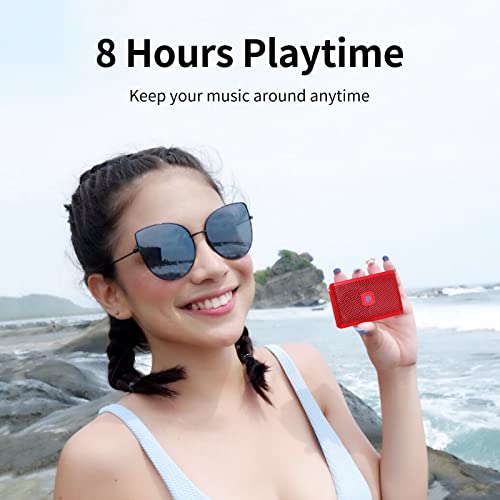 Bluetooth Speaker, Genie Portable Speaker with Clean Sound, Built-in Mic, Ultra-Portable Design, 8 Hours of Playtime, Mini Speaker with Strap for Home, Outdoors, Travel, Gift Ideas- Red