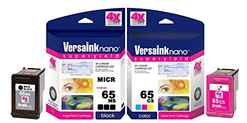 '-nano HP 65 MS MICR Black Ink Cartridge for Check Printing & -Nano 65 CS Tri-Color Ink Cartridge Pack, Cyan, Yellow, Magenta, Black