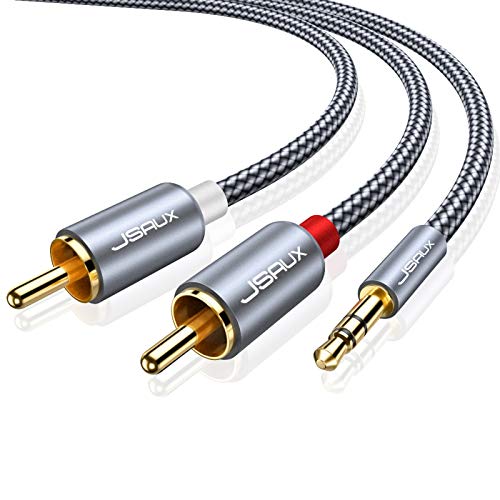 RCA to 3.5mm Cable, 6.6ft/2MAux to RCA Headphone Male to Male Jack Adapter Nylon Braided 1/8 to RCA Audio Y Cord for Smartphones, MP3, Tablets, Speakers, HDTV -Grey