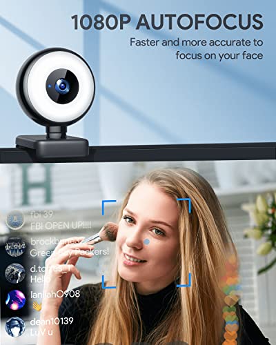 1080P Streaming Webcam with Ring Light, HD Web Camera with Microphone and Privacy Cover for Streaming, Video Calling, Conferencing, Gaming