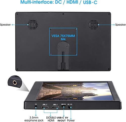 Portable Monitor 13.3 Inch IPS 1920X1080 Dual HDMI Port FHD Gaming Monitor Raspberry Pi Display with Speakers for Raspberry Pi PS4 WiiU Xbox One S Windows 7/8/10