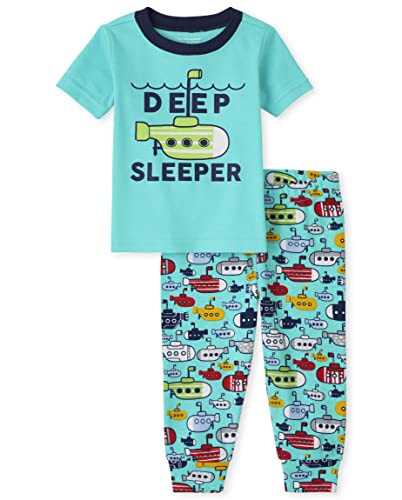 Uni  Baby and Toddler Short Sleeve Top and Pants Snug Fit 100% Cotton 2 Piece Pajama Sets, Submarine, 0-3 Months