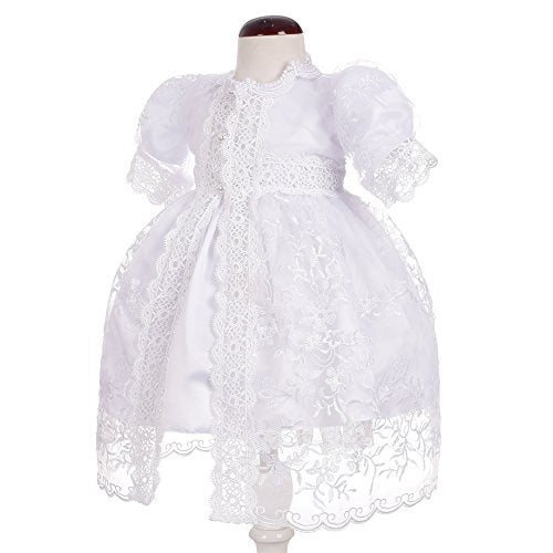 Baby Girls' Baptism Christening Gown White Dress with Lace Cape and Bonnet Embroidered Clothing Outfit Infant Size 3 Months
