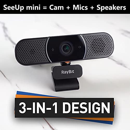 3 in 1 Webcam - 2K Webcam with Microphone and Speaker, Professional Hi-Fi Speakers & Noise Reduction Mic Arrays, Built-in Privacy Cover & w/Light Correction & Autofocus Conference Computer Camera