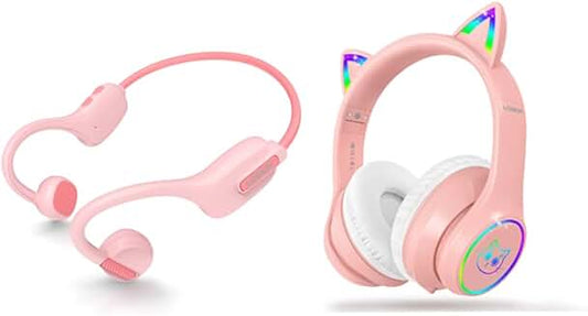 Pink Kid Open Ear and Over Ear Headphones