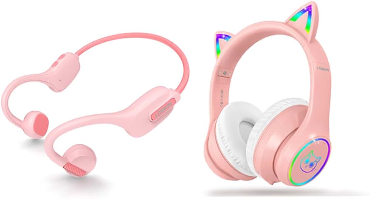 Pink Kid Open Ear and Over Ear Headphones