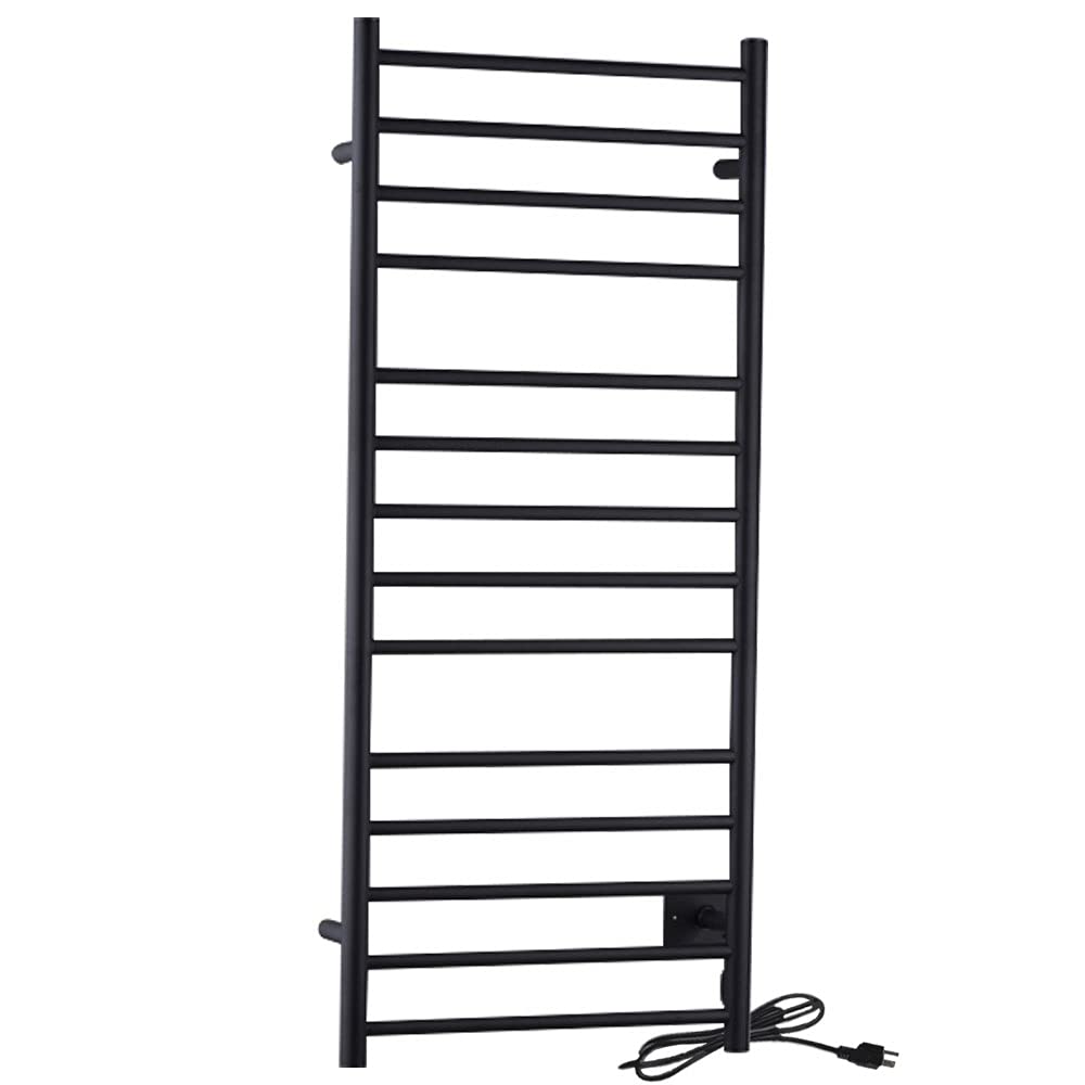 Elgon 14-Bar Stainless Steel Wall Mounted Towel Warmer Rack in Matte Black  160W Quick Warming ETL Tower Heater Rail  Hardwired Plug-in Towel Dryer  TW-WM105MB