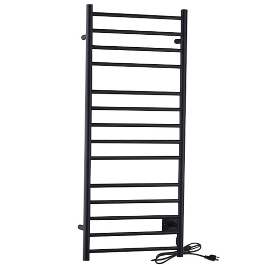 Elgon 14-Bar Stainless Steel Wall Mounted Towel Warmer Rack in Matte Black  160W Quick Warming ETL Tower Heater Rail  Hardwired Plug-in Towel Dryer  TW-WM105MB