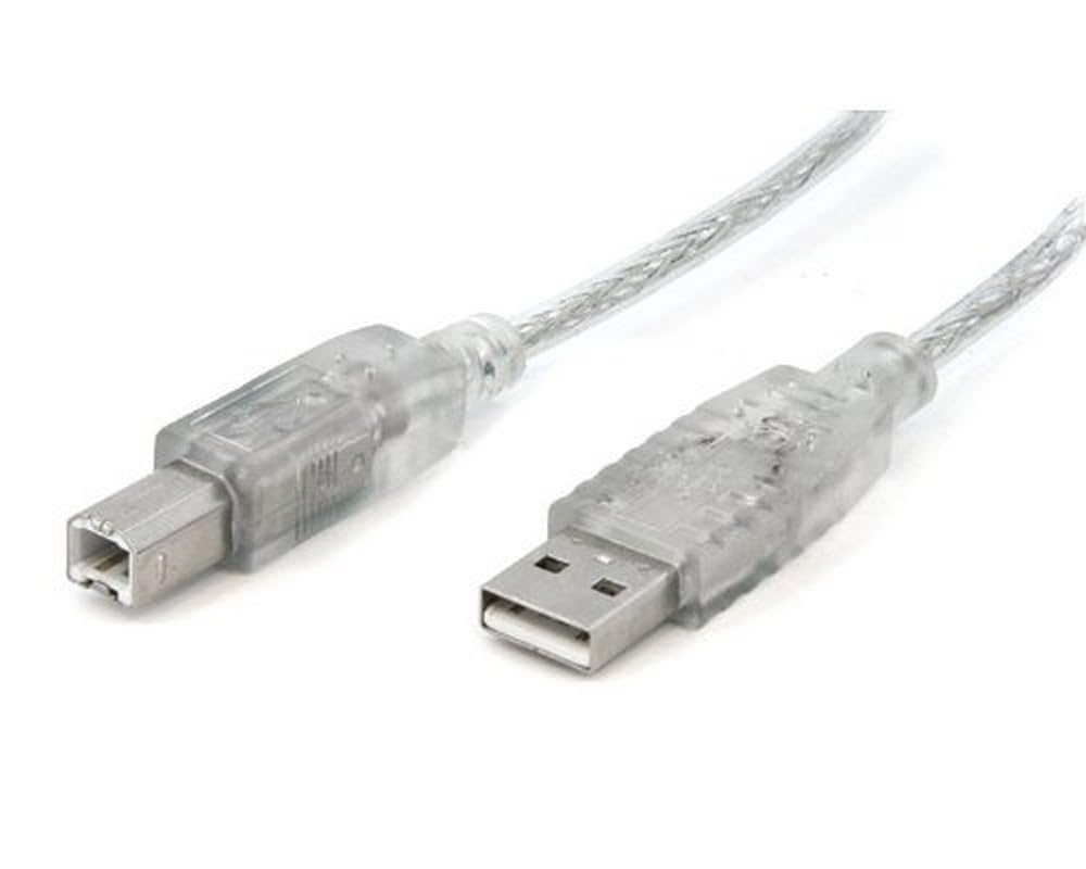 Clear USB 2.0 A to B cable, 3 ft