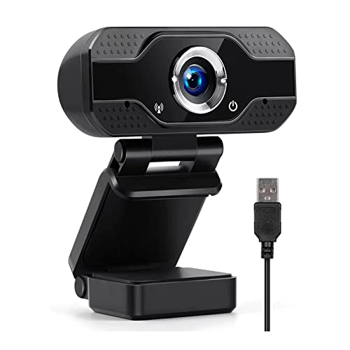 Computer Camera,Webcam with Built-in Microphone and Rotatable Tripod, 1080P Video and Wide Angle Camera, Privacy Cover, for Desktop PC or Laptop Computer, Black