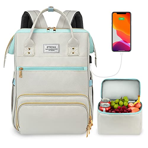 Lunch Backpack for Women with Laptop and USB Port, Grey