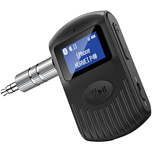 Bluetooth Receiver with LCD Screen, Portable AUX Bluetooth 5.0 Adapter for Car/Home Stereo/Speaker/Wired Headphones, Dual Connection/Noise Cancelling/Hands-Free Calling/Music Streaming-Black
