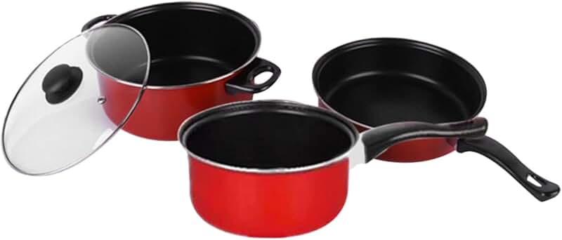 Set of three non-stick cooking pans