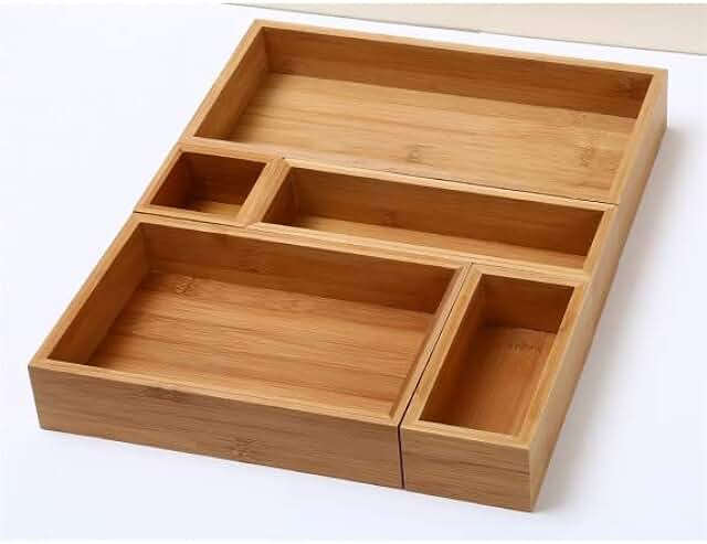 Set of 5 Bamboo Drawer Organizer Boxes