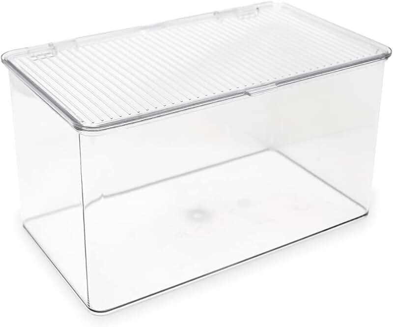 Set of four small clear plastic storage bins