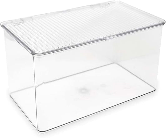 Set of four small clear plastic storage bins