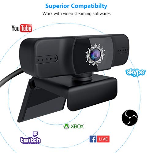 HD Webcam with Tripod Stand, 1080P Autofocus USB Camera with Microphone, PC Webcam for Video Calling & Recording Video Conference/Online Teaching/Business Meeting Compatible