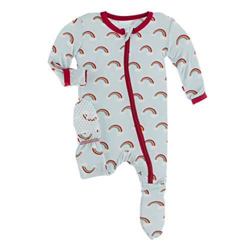 Welcome Home Footie with Zipper, Boy or Girl One-Piece, Super Soft Baby Clothes (Spring Sky Rainbows - 0-3 Months)