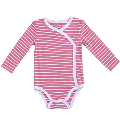 Infant Clothes Baby Kimono Side Snap Onesie Girl Long Sleeve Bodysuit 0-3 Months Pink