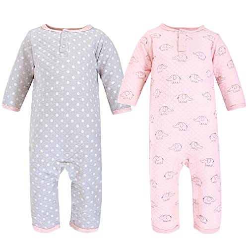 Uni   Premium Quilted Coveralls, Pink Gray Elephant, 0-3 Months