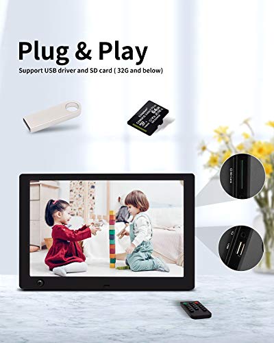 13.3 Inch Digital Picture Frame - IPS Screen Digital Photo Frame, 1080P, with Motion Sensor, Video, Music, Calendar Function, Support 32G USB Drive, SD Card, Remote Control - Black
