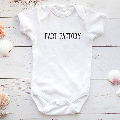 Onesie  Baby One Piece Short Sleeve Funny Trendy Minimal Bodysuit 0-12 Months - Fart Factory (0-3 Months) White