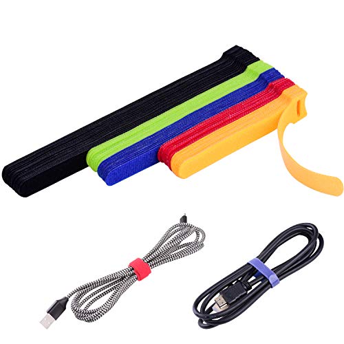 60 Pcs Reusable Hook and Loop Cable Ties in 3 Sizes and 5 Colors