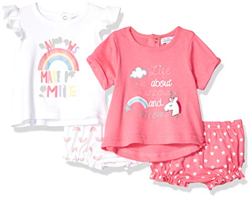 Girls' Toddler Rainbow 2 Tees and 2 Shorts Set 4 Pc, 0-3 Months