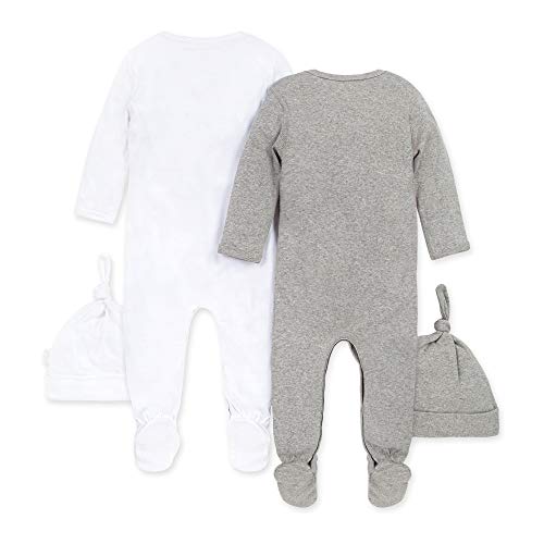 girls Romper Jumpsuit, 100%  Cotton One-piece Coverall and Toddler Footie, Heather Grey/White 2-pk, Preemie US