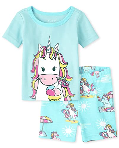 Single Baby Toddler Girls Sleeve Top and Shorts Snug Fit 100% Cotton 2 Piece Pajama Sets, Unicorn ICE Cream, 0-3 Months