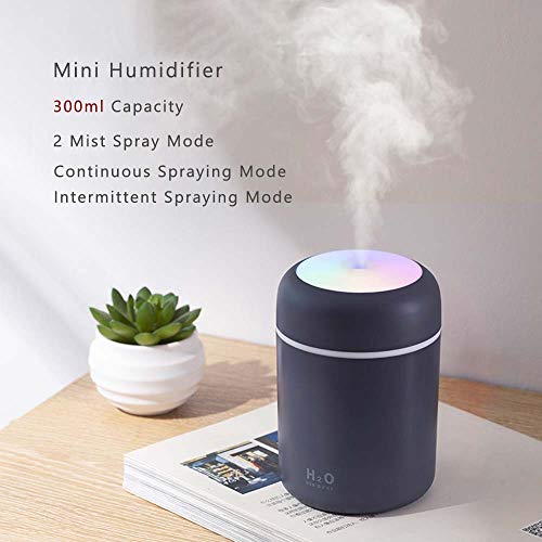 Cool Mist Humidifier, 300ml Mini Portable Humidifier with Multicolor LED Night Light, 2 Mist Mode and Auto Shut-Off, Personal Desktop Humidifier for Home Office Nursery, Super Quiet (Black)