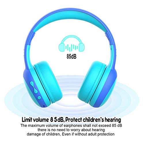 Bluetooth Kids Headphones with Microphone,Children's Wireless Headsets with 85dB Volume Limited Hearing Protection,Stereo Over-Ear Headphones for Boys and Girls (Purple+Blue)