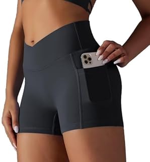Women's High Waist Crossover Workout Shorts with Pockets