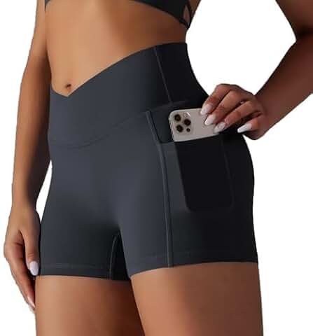 Women's High Waist Crossover Workout Shorts with Pockets