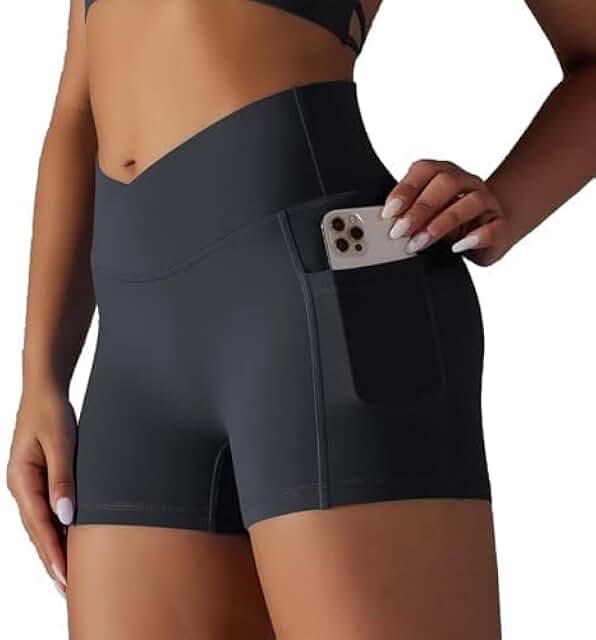 Women's High Waist Crossover Workout Shorts with Pockets