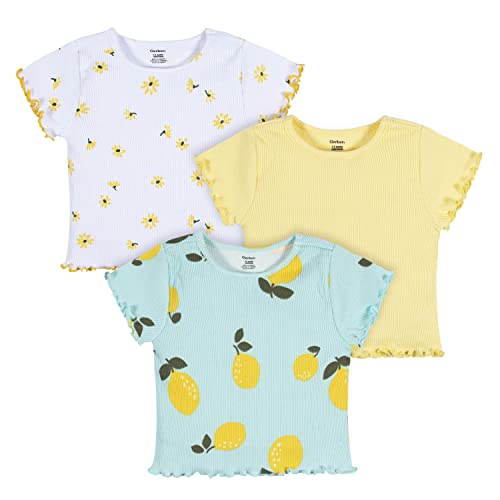 Baby Girls' 3-Pack Short Sleeve Tees, Yellow Lemons, 0-3 Months