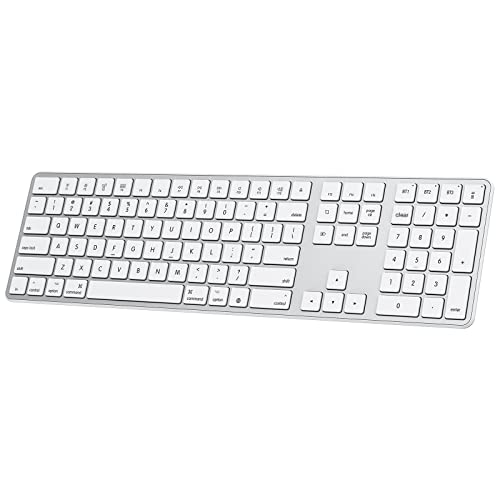 Bluetooth Keyboard for Mac, Wireless Keyboard with Numeric Keypad, Multi-Device, Rechargeable, Compatible with MacBook Pro/Air, iMac, iMac Pro, Mac Mini, Mac Pro Laptop and PC (Silver)