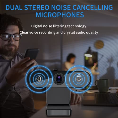 1080P Webcam with Microphone, 2K Web Camera with Tripod & Slide Cover 100 Wide Angle Computer Webcam, Autofocus Streaming Plug & Play USB Camera for Gaming
